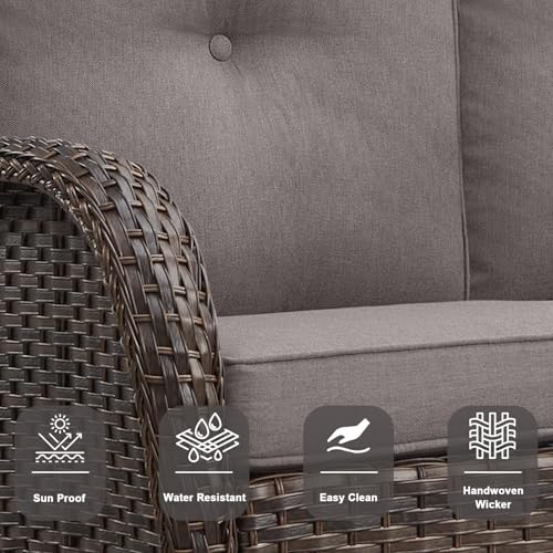 Patio Wicker Chairs Swivel Rocker - Outdoor Swivel Rocking Chairs Set of 2 with Rattan Side Table