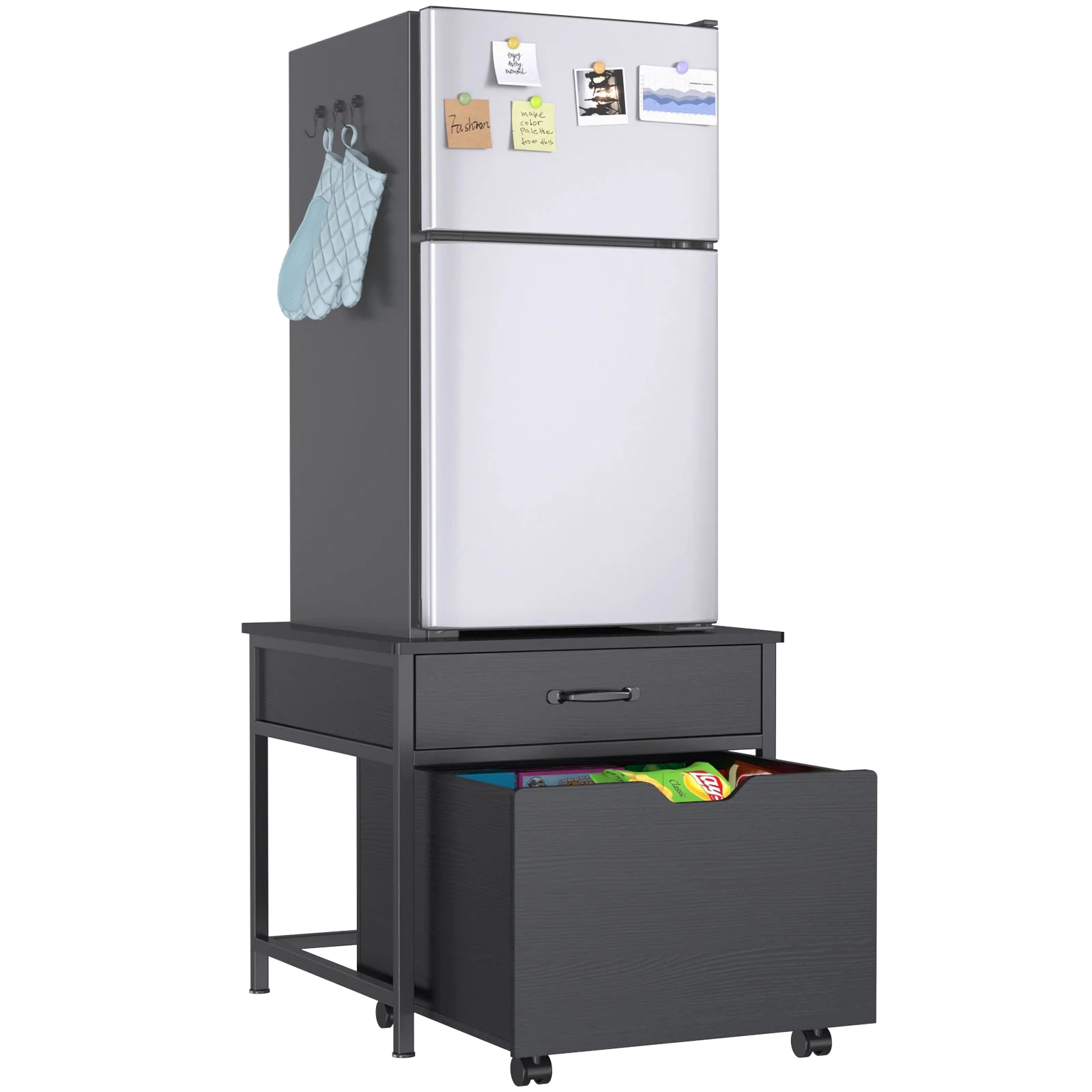 Mini Fridge Stand with Storage, Heavy Duty Mini Fridge Table with Rolling Cabinet - Radiant Selections