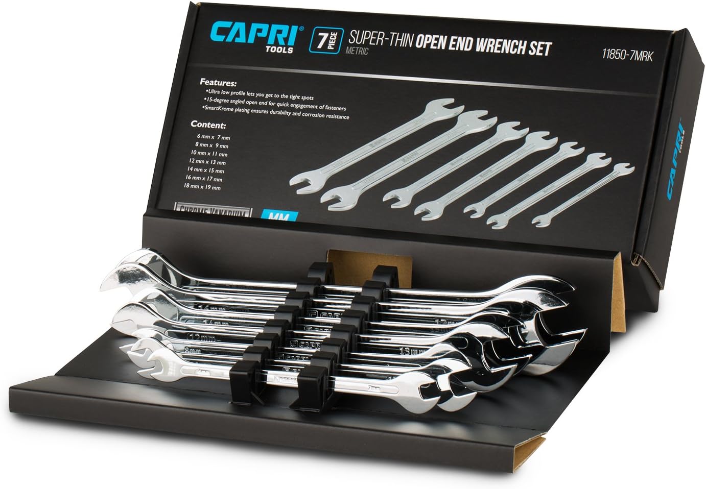 Capri Tools Super-Thin Open End Wrench Set, Metric, 6 to 19 mm, 7-Piece (11850-7MRK) Pack of 2