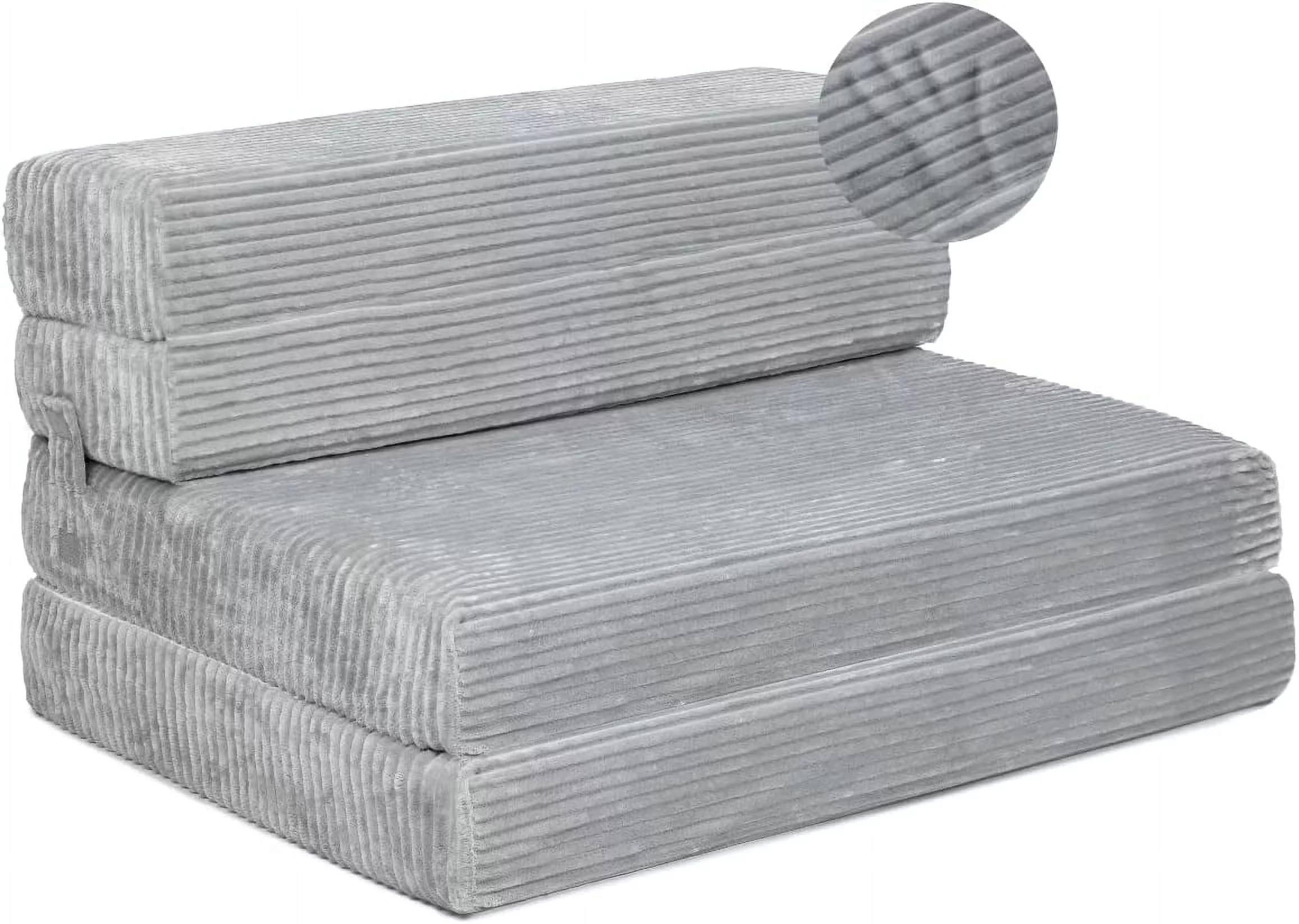 Tri Folding Sofa Mattress. 2022 Edition. Memory Foam Foldable Mattress with Ultra Soft & Washable Ribbed Fur Cover. Twin Size (75 x 38 x 6)