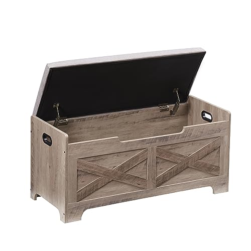 GAOMON Storage Chest, Storage Bench with Safety Hinge, Barn Style Storage Trunk, Wooden Entryway Bench, Shoe Bench, Large Storage Chest for Entryway