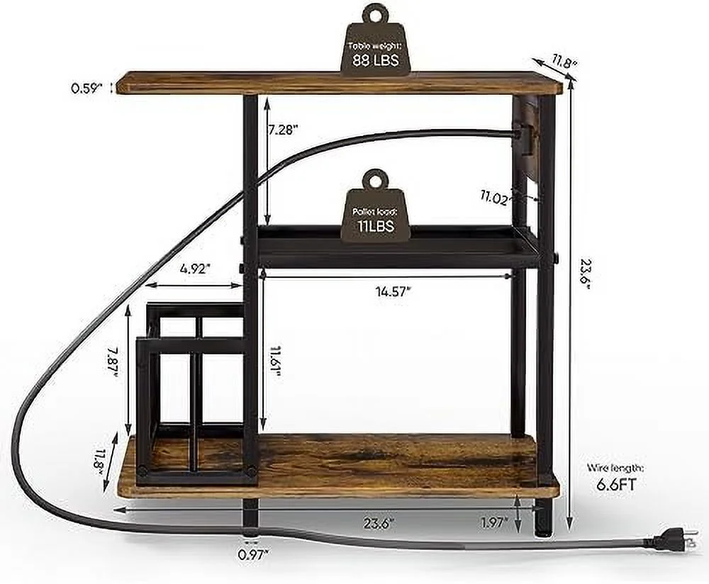 Side Tables Set of 2 with with USB Ports and Outlets End Tables with Charging Station  Narrow Nightstand with  Shelf for Living Room Bedroom Small