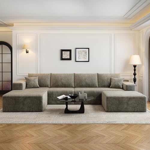 107.5" Cloud Modular Sectional Sofa with 1 Ottoman,Modern Minimalist Upholstered Couches, Comfort U Shaped Sofa for Living Room