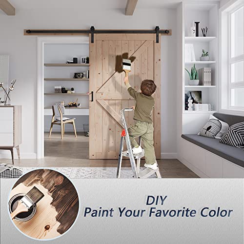 FREDBECK 48in x 80in Sliding Wood Barn Door with 8FT Barn Door Hardware Kit Included K Shape Solid Spruce Panel Sliding Door Double Surfaces Need to