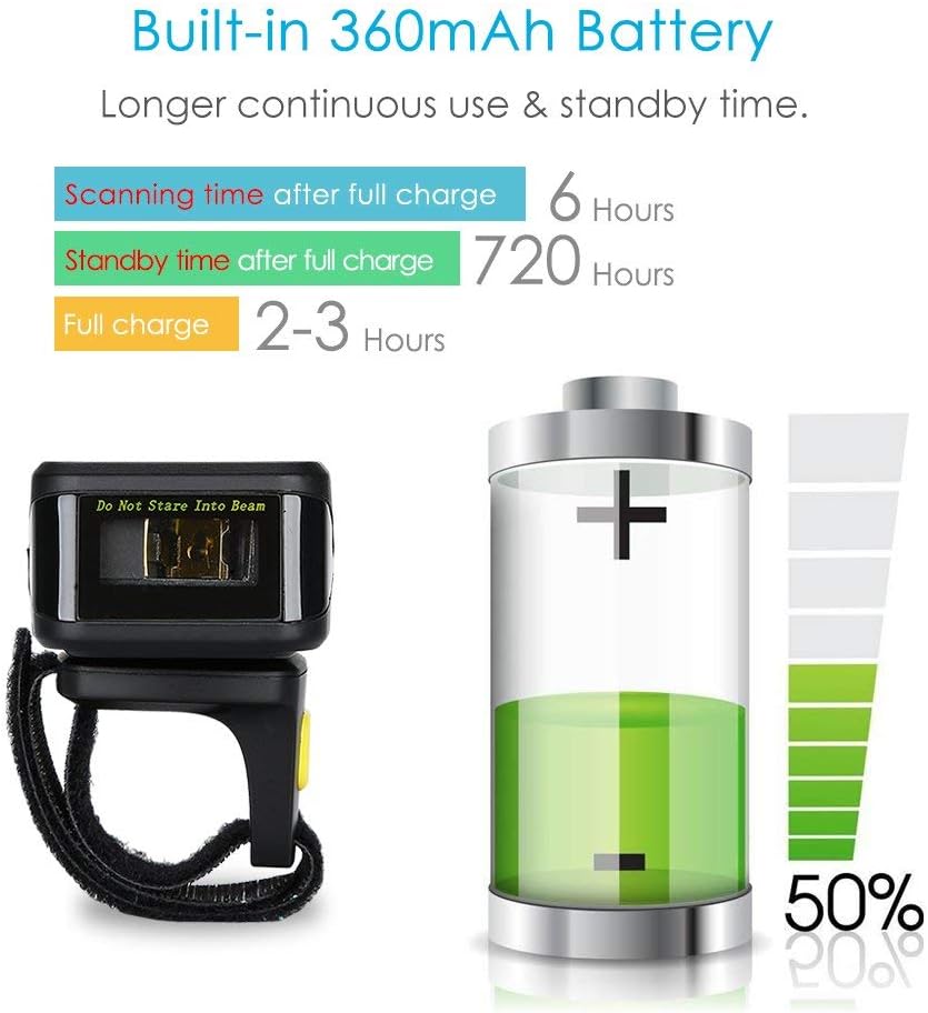 2D Bluetooth Ring Barcode Scanner,Symcode Wearable Wireless Finger Mini Bar Code Reader Scanner