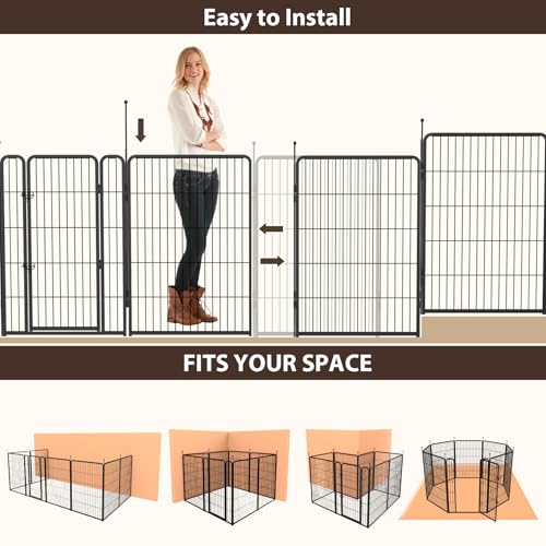 mestyl Dog Play Pen Indoors, Heavy Duty Metal Puppy Playpen, Portable Dog Exercise Pen Temporary Pet Fence with Gate