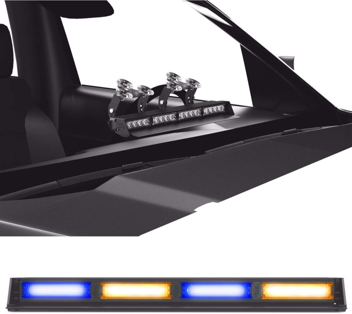 SpeedTech Lights Striker TIR 4 Head High Intensity LED Strobe Deck/Dash Windshield Mount Light Bar for Emergency Vehicles / Hazard Flashing Warning