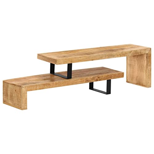 TV Stand Solid Mango Wood,MidCentury Modern Wooden TV Stand with Adjustable Length and Wrought Iron Legs