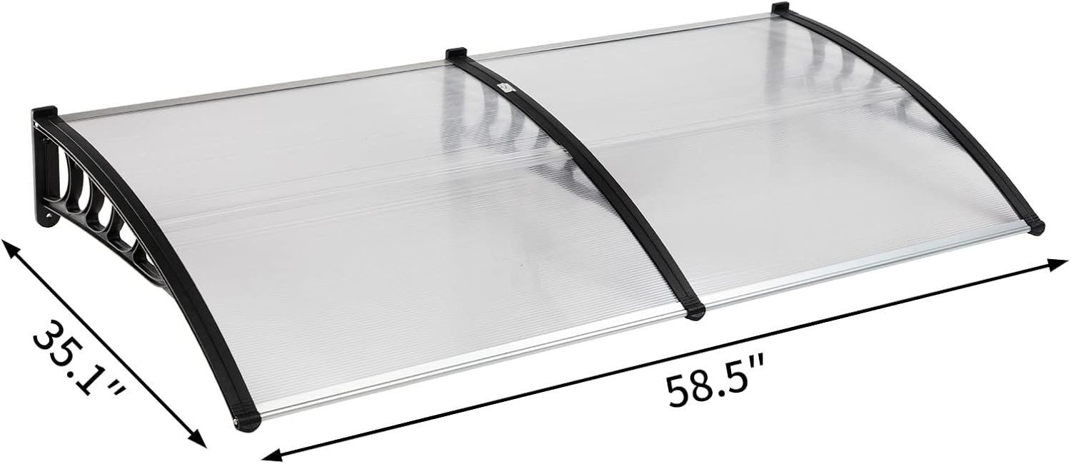 MATICO 79 Outdoor Clear Door Awning Patio Window Cover Polycarbonate Rain & Snow Protection, Modern Black Hollow Sheet with UV Protection Cover