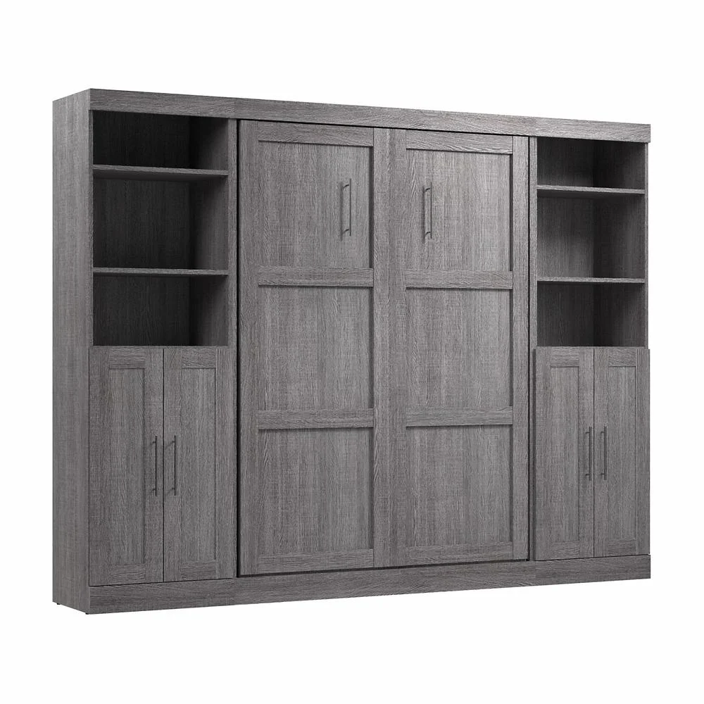 Bestar Pur 109" Engineered Wood Full Murphy Bed with Closet Storage in Bark Gray