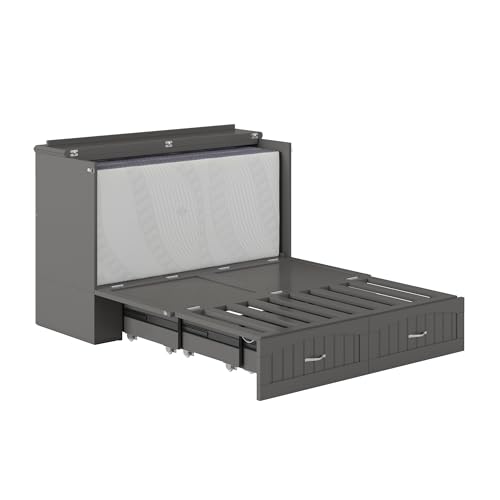 AFI Southampton Queen Murphy Bed Chest with Mattress, Storage, and Built-in Charger in Grey