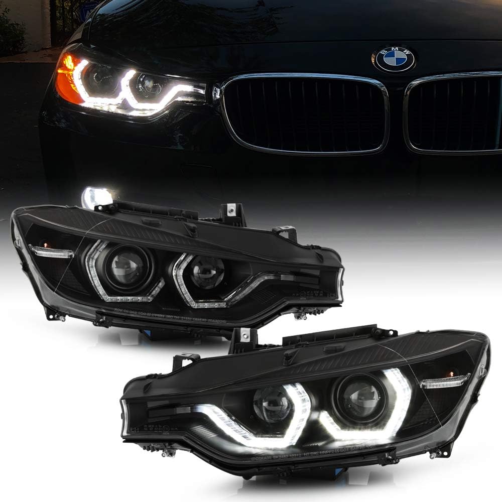 ACANII - For 2012-2015 BMW F30 320i 328i 335i Sedan HID w/AFS Black Housing LED 3D DRL Projector Headlights Assembly Set