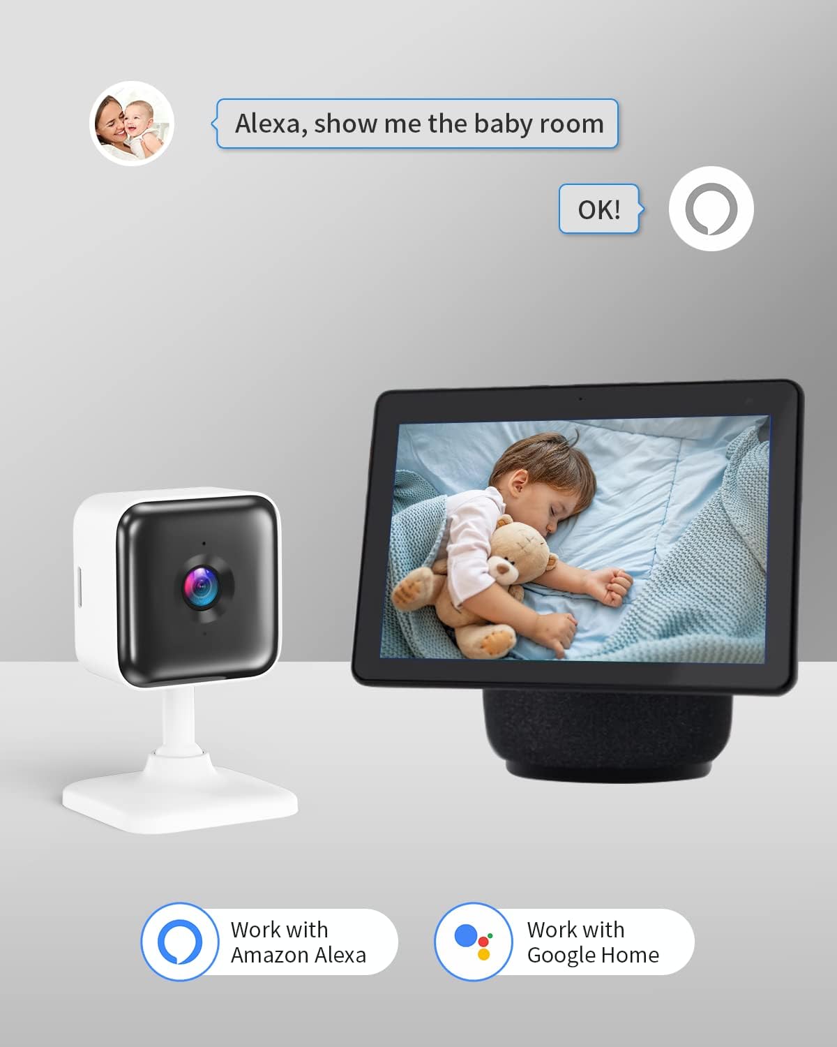 Indoor Cam 1080P FHD Wi-Fi Smart Home Security Camera with Night Vision, 2-Way Audio, Motion Detection, for Baby/Pet/Nanny/Elderly