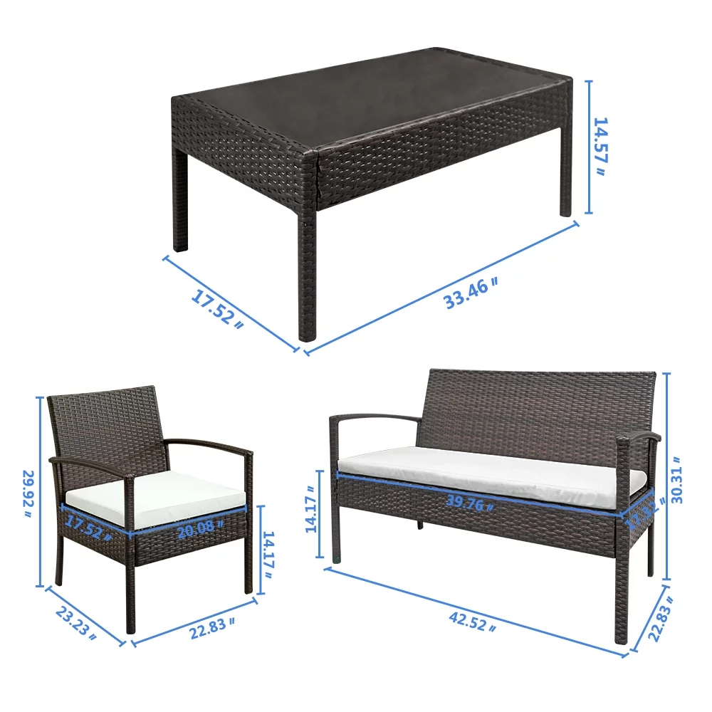 UBesGoo 4-Piece Outdoor Patio Conversation Set, PE Wicker with Cushions, Rattan Furniture Set w/ Coffee Table
