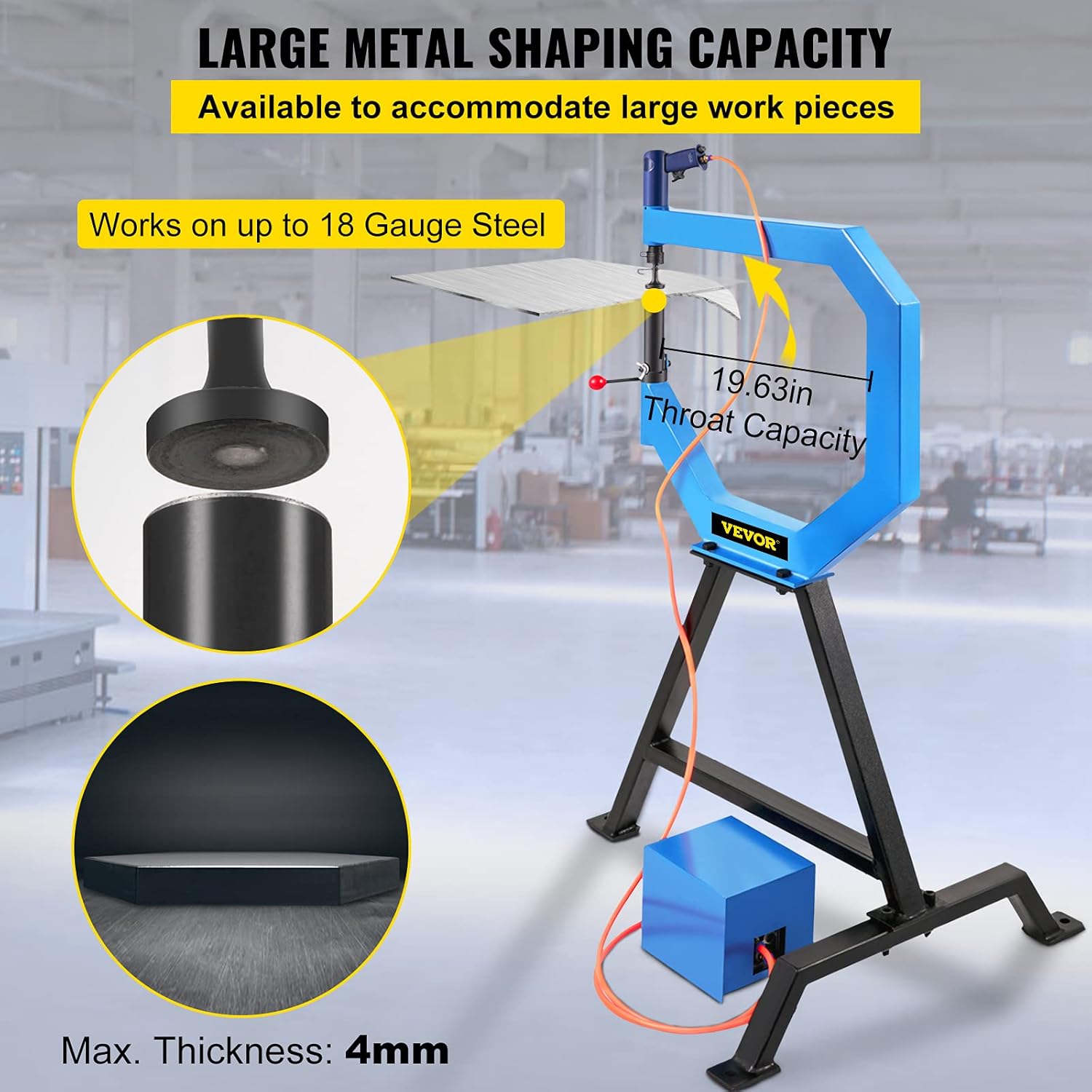 VEVOR Pneumatic Planishing Hammer, 19.63" Throat Power Hammer Blacksmithing, Planishing Hammer w/Foot Pedal & Steel Stand