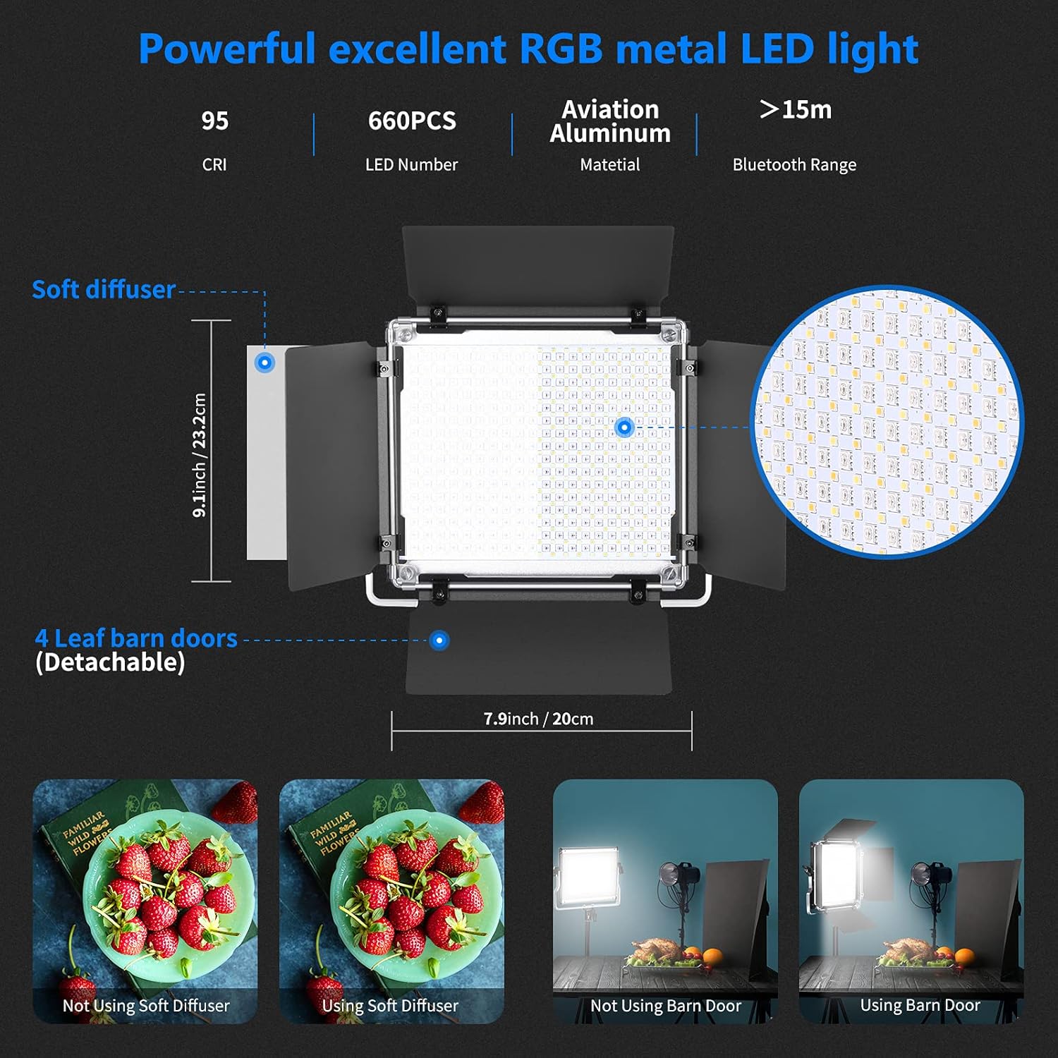 Neewer 660 RGB LED Video Light with App Control, Photography Video Lighting Kit with Stands and Bag