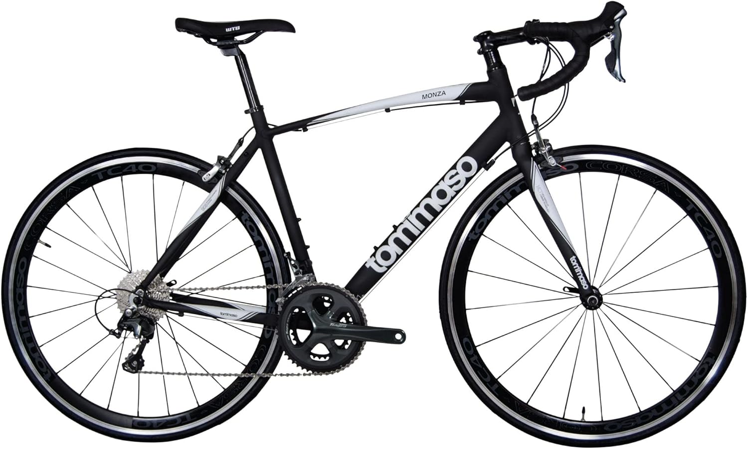 Tommaso Monza Endurance Aluminum Road Bike, Carbon Fork, Shimano Tiagra, 20 Speeds, Aero Wheels, Matte Black, Blue