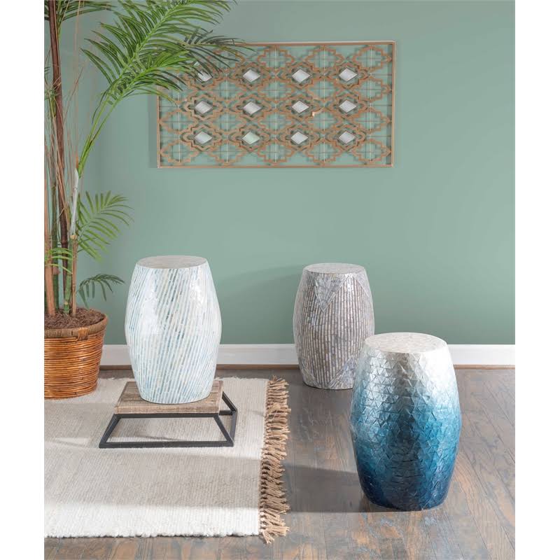 Linon Westly Mosaic Capiz Drum Table in Light Blue - CYMX1937