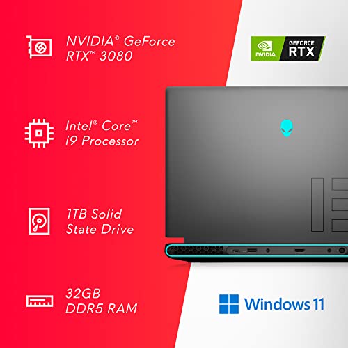 Alienware m15 R7 Gaming Laptop - 15.6-inch 240Hz 2ms QHD, Intel Core i9-12900H, 32GB DDR5 RAM, 1TB SSD, NVIDIA Geforce RTX 3080 Graphics