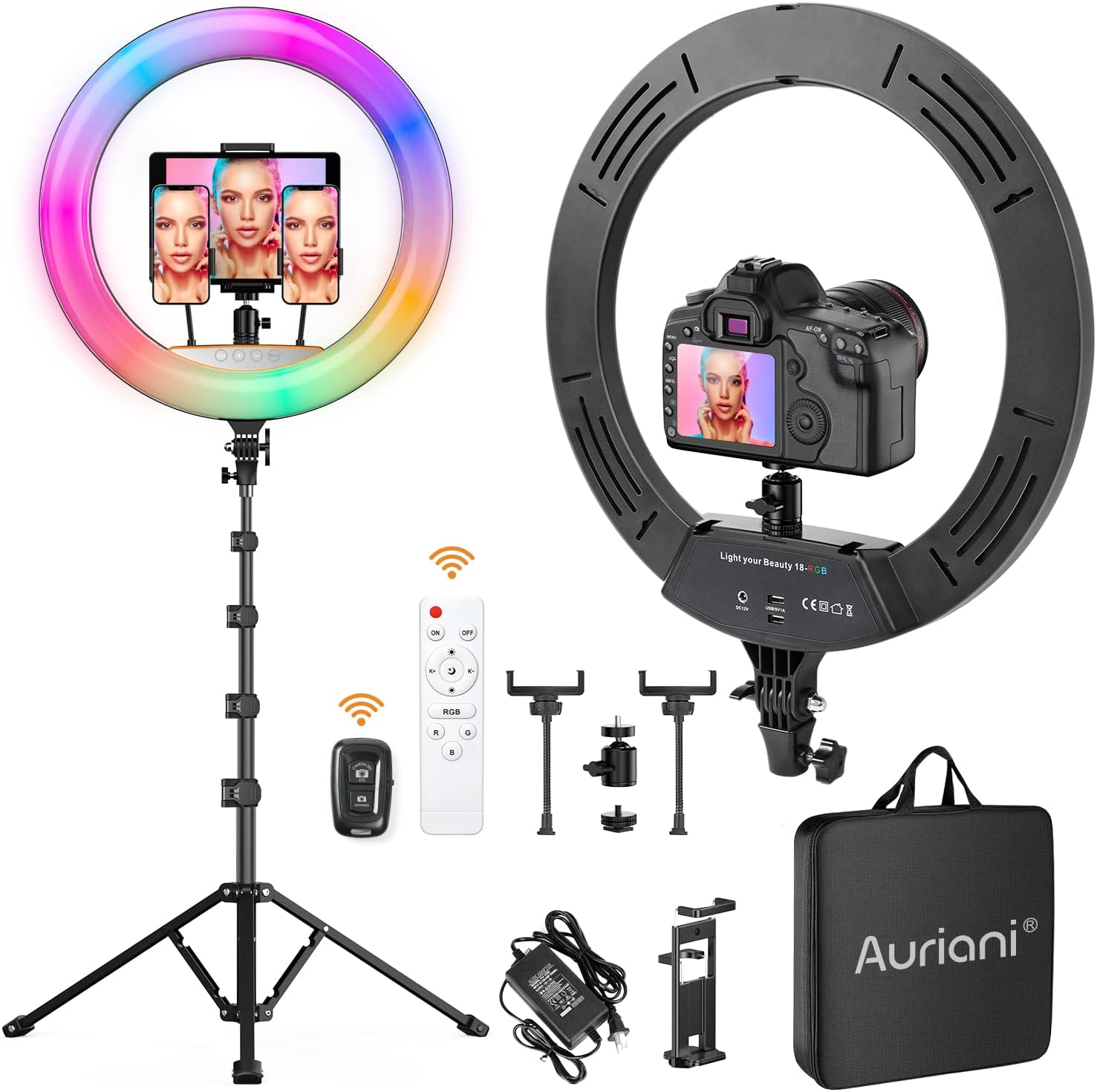 RGB Ring Light 18 inch with Tripod Stand (2700-7000K) for Phone Camera iPad Selfie Live Stream YouTube TikTok Video Shooting Best Lighting Atmosphere