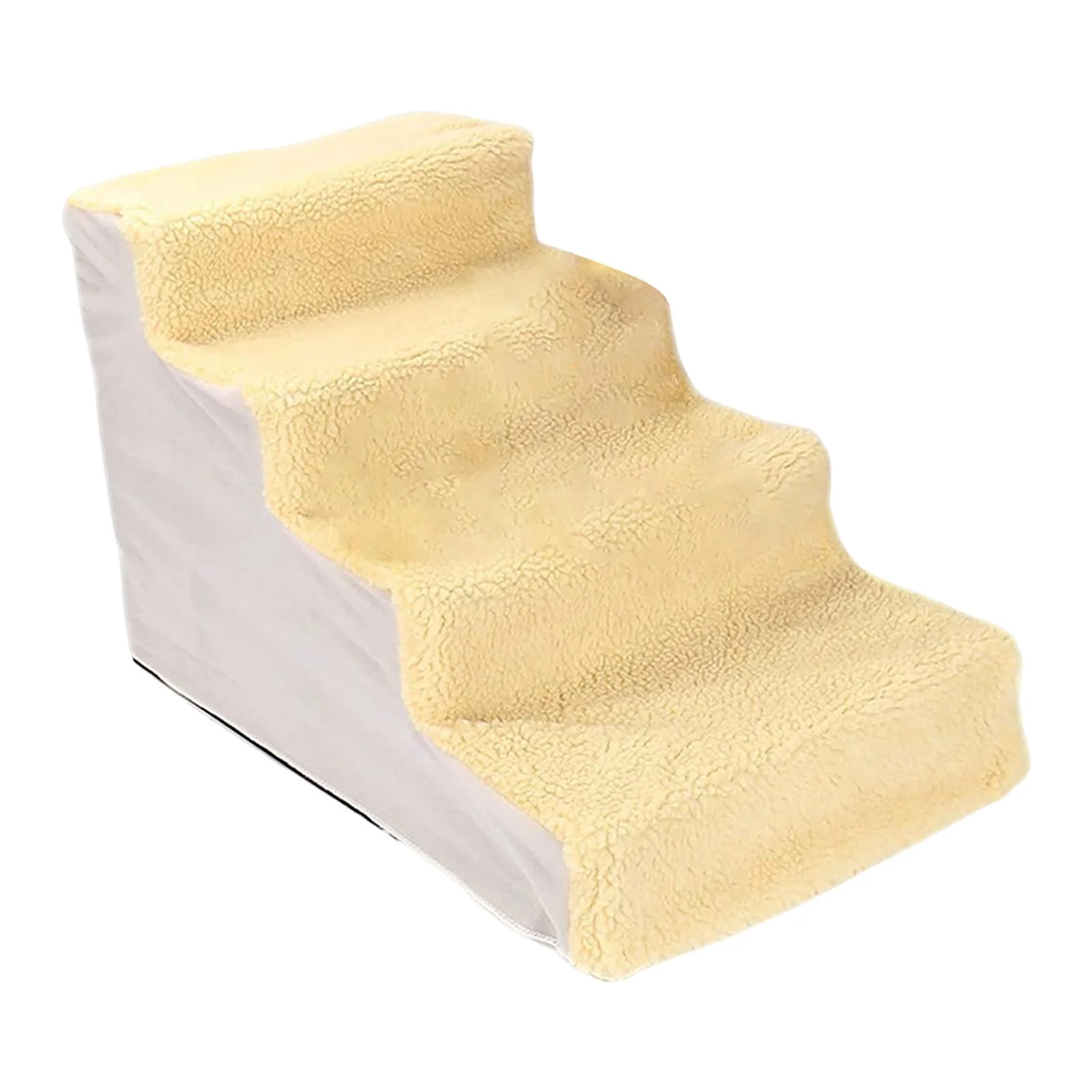 Portable Dog Stairs Ladder Ramp Warm Cover Non Slip Detachable Climbing Washable Stairs Step Pet Supplies for High Bed Indoor , Yellow