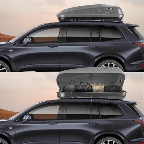 Gray Rooftop Cargo Box Carrier Large 13 Cubic Feet Car Top Mount Travel Luggage Storage, Dual Side Opening