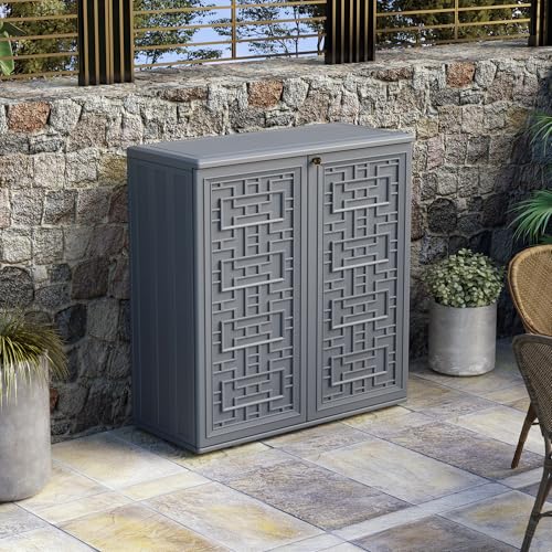Outdoor Storage Cabinet Waterproof with Shelf,Resin Storage Sheds Outdoor Cabinets for tub towels/chemicals/grill items/Patio/Garden/Backyard