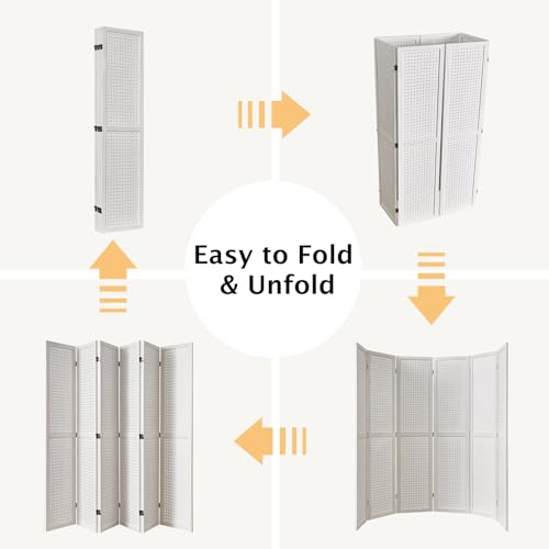 Pegboard Display, 5.6Ft Wooden Room Divider Folding Privacy Screens Portable Freestanding Wall Organizer for Retail Craft Art Display Board (4panels
