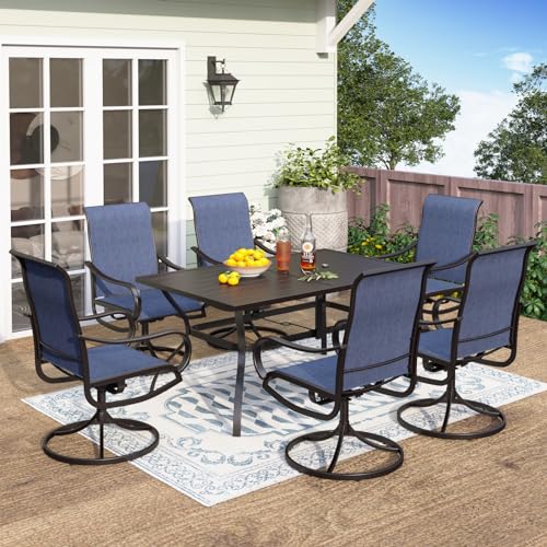 PHI VILLA 5 PCS Outdoor Patio Dining Set with Swivel Dining Chairs (Blue) and 37"x 37" Metal Steel Dining Table(1.57" Umbrella Hole)