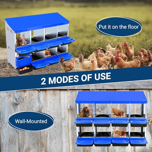 Chicken Nesting Box, 10 Hole 2 Layer Hen Nest Box with Legs, Roll Away Eggs Laying Boxes,Cleanable Pull Out Hen Roosting Boxes
