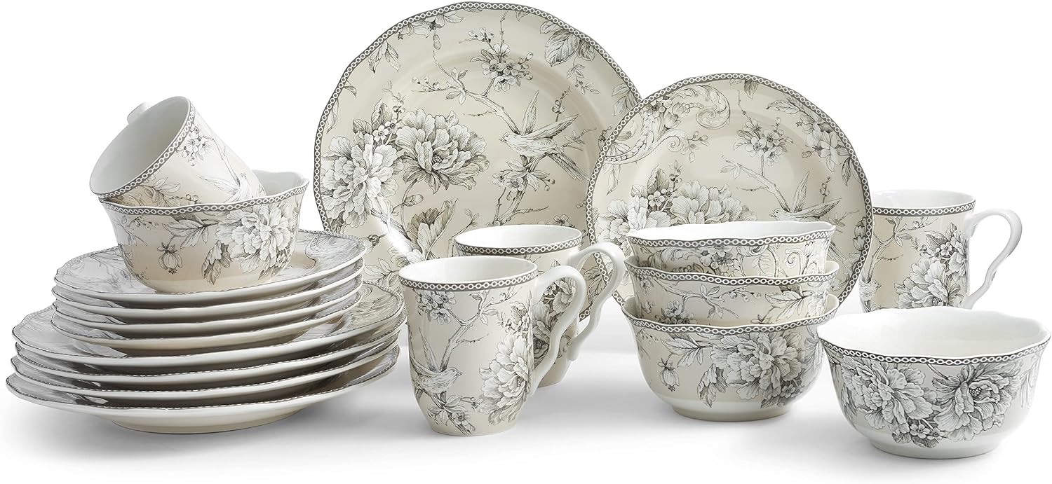 Adelaide 16-Piece Porcelain Dinnerware Set With Round Plates, Bowls, And Mugs, Antique White