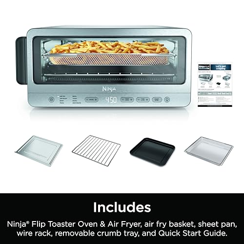 Ninja Digital Air Fry Countertop Oven, 8-in-1 Functionality, 1800W, Flip-Up Design, XL Capacity, Air Fry Basket, Wire Rack & Crumb Tray, Silver, SP101