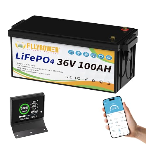 FLLYROWER 12V Lithium Battery 100AH With BMS and 16500 Deep Cycles 12V 100AH Lifepo4 Battery Grade A Cells for Marine Trolling Motor RV camping Solar