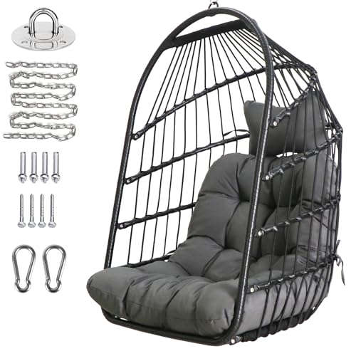 Chihee Egg Chair Foldable Wicker Rattan Hanging Chair Swing Chair Indoor Outdoor Patio Wicker Chair Hammock Chair with Stainless Steel Hanging Kit