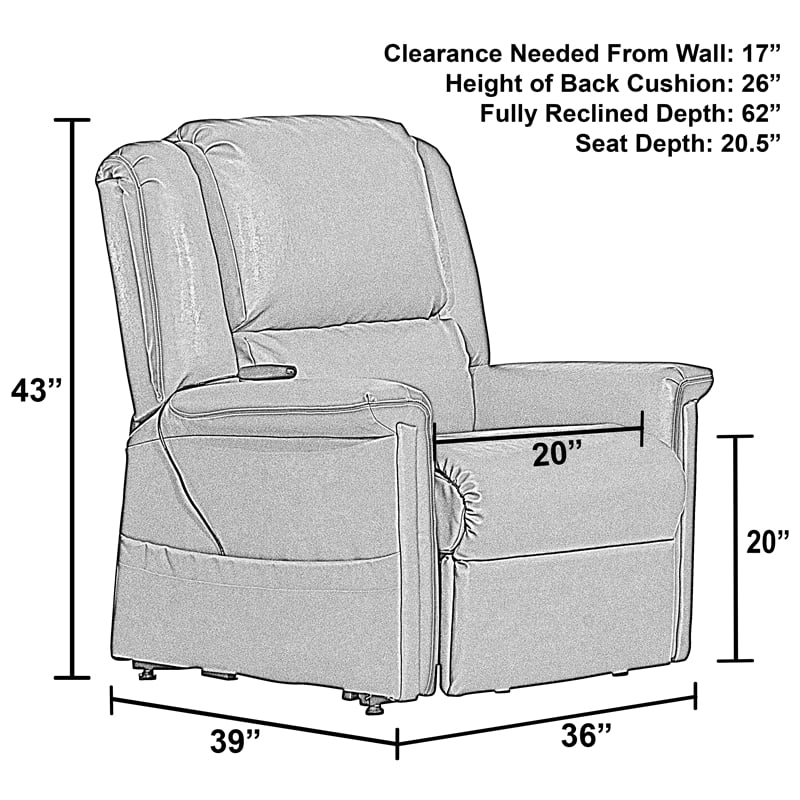 Catnapper Hewitt Power Lift Lay-Flat Recliner with Brown Disinfectable PU Fabric