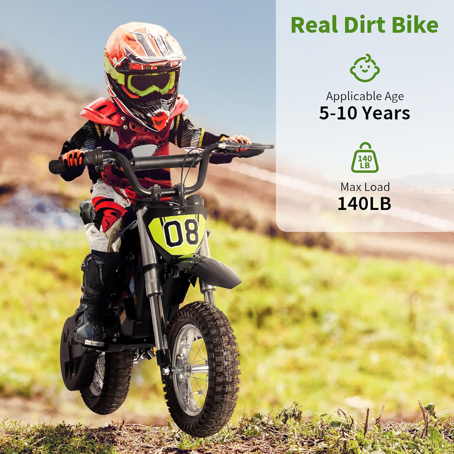 36V 300W Kids Electric Dirt Bike, Ride on Motorcycle Up to 15.5 MPH & 13 Miles Long-Range, 3-Speed Modes Motorcycle for Kids Ages 5-10