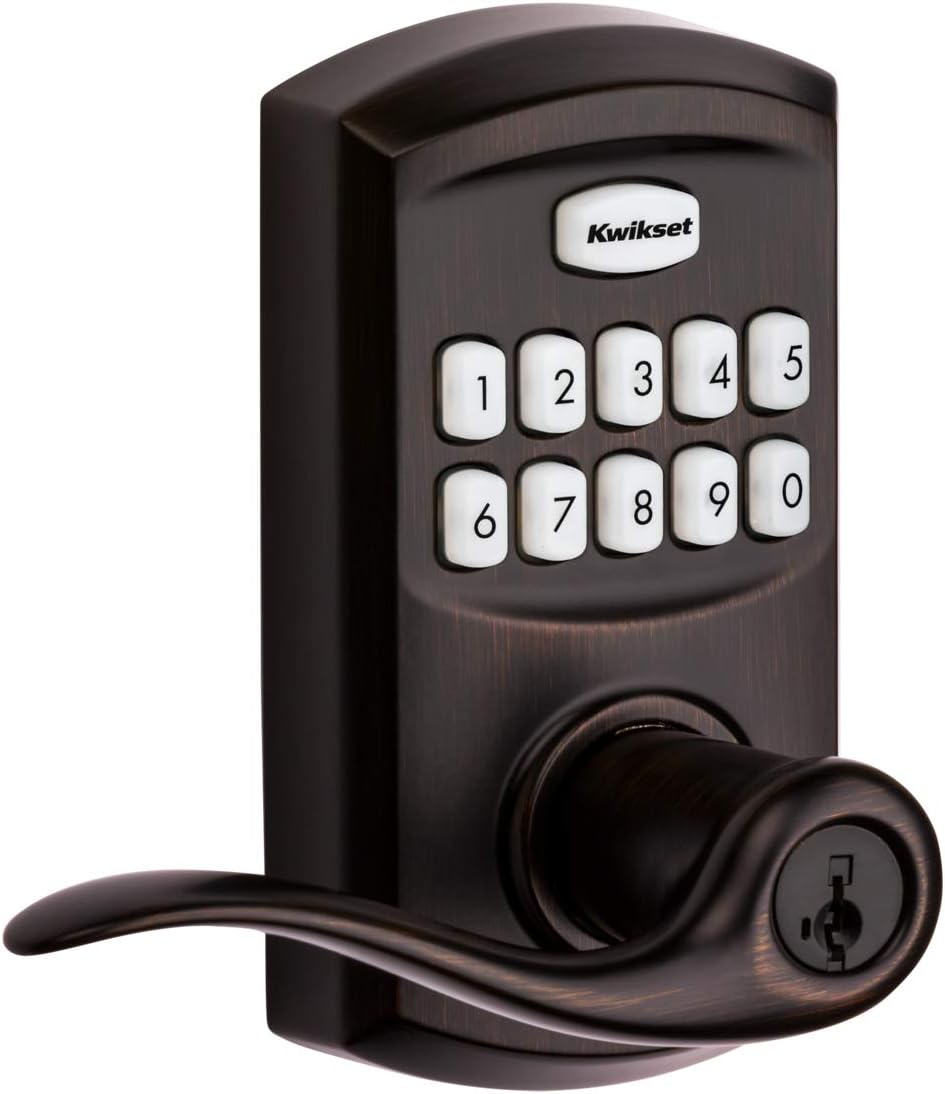 Kwikset 99170-003 SmartCode 917 Keypad Keyless Entry Contemporary Residential Electronic Lever Lock Deadbolt Alternative with Halifax Door Handle and