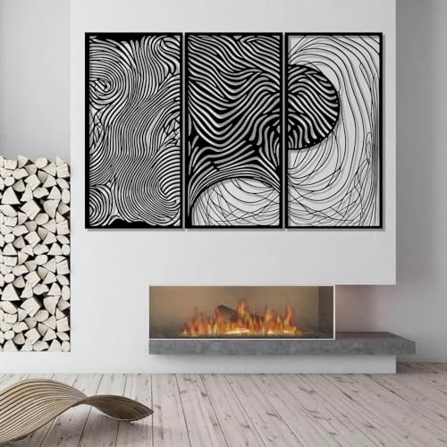 Intricate Abstract Waves Metal Wall Decor, Set of 3 Metal Wall Art Panels, Metal Irregular Wall Hanging, Abstract Line Metal Wall Decor