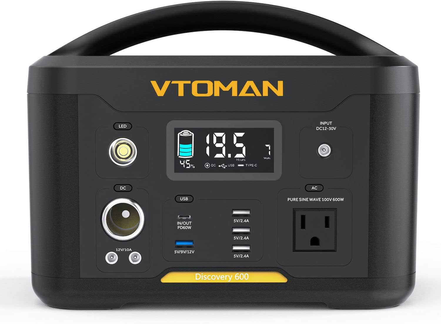 VTOMAN Portable Power Station 600W, 626Wh Battery Powered Outdoor Generator with 600W AC Outlet(Peak 1200W)/12V DC/60W PD/QC3.0