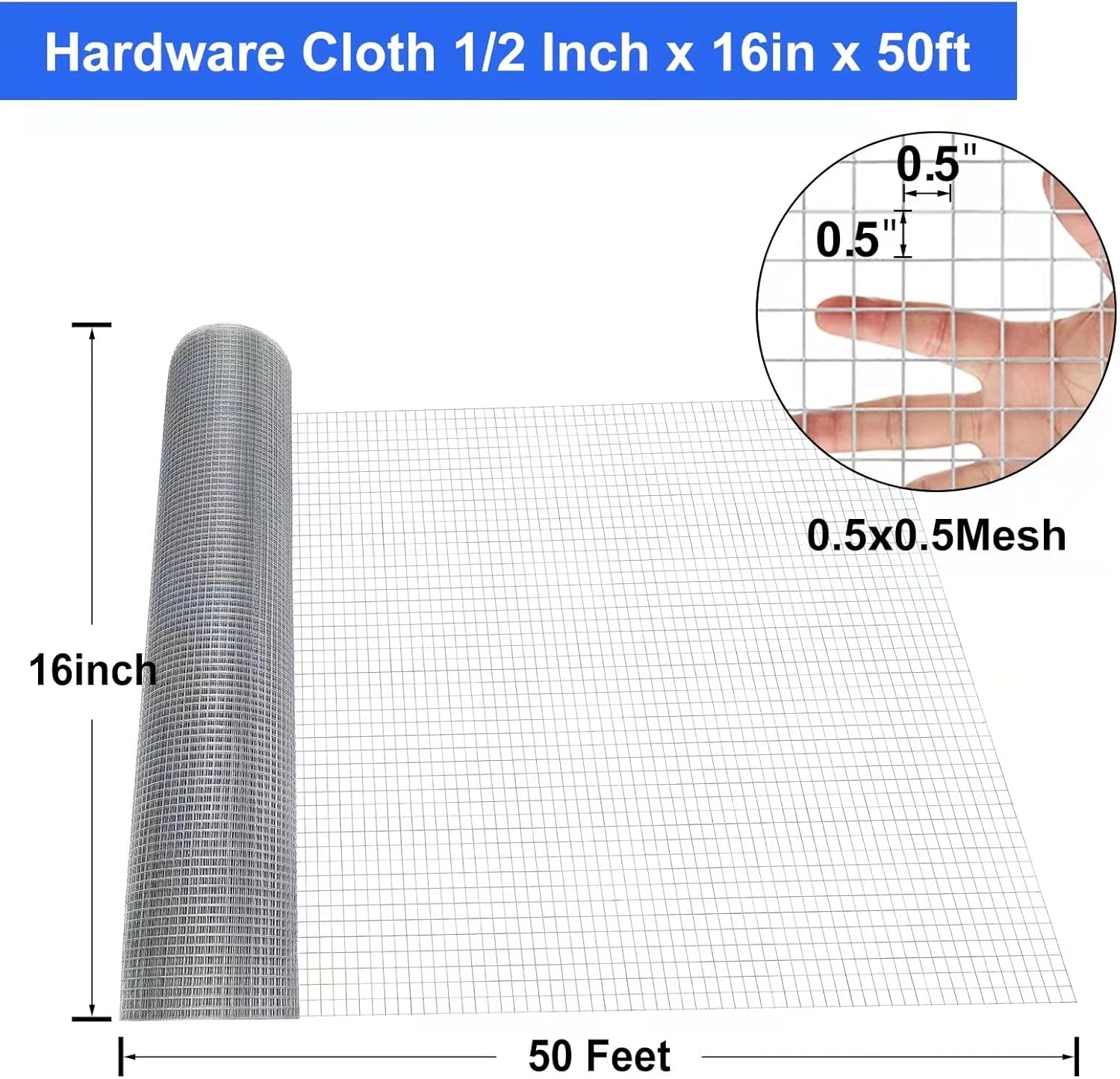 Land Guard 19 Gauge Hardware Cloth, 1/2 inch Chicken Wire Fence, Galvanized Welded Cage Wire Mesh Roll Supports Poultry Netting Cage Fence