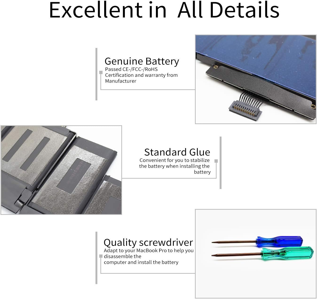 A1494 A1618 Battery Only for (Mid 2015, Mid 2014, Late 2013) A1398 - Puredick Replacement Battery for 15-inch A1398