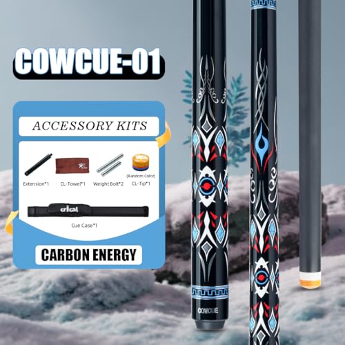 CRICAL Carbon Fiber Pool Cue Stick 58" Billiard Cue Sticks Professional Low Deflection Pool Sticks with 3/8 * 8 Pin Joint and 12.5mm Tip