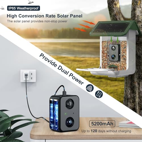 Smart Bird Feeder Camera, Free AI Forever, 32G TF Card & 1080P HD Camera Auto Capture Bird Videos & Solar Panel, App Notify When Birds Detected