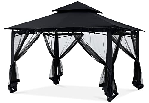 MASTERCANOPY Outdoor Garden Gazebo for Patios with Stable Steel Frame and Netting Walls (11x11,Dark Gray)
