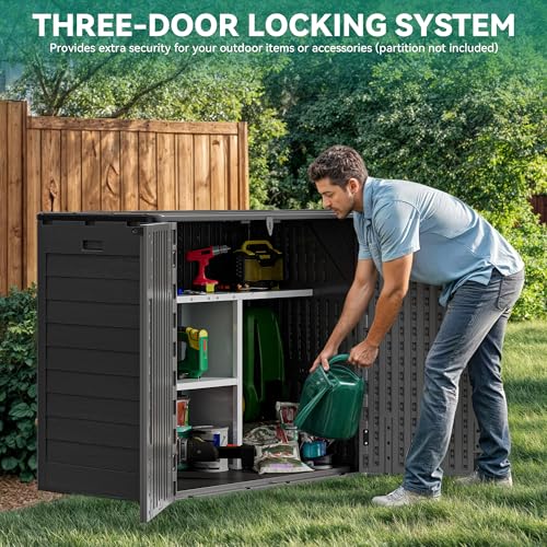 YITAHOME 60 cuft Vertical Outdoor Storage Shed w/o Shelf, Large Waterproof Storage Cabinet for Garden Shed, Tall Outdoor Storage Shed for Garage