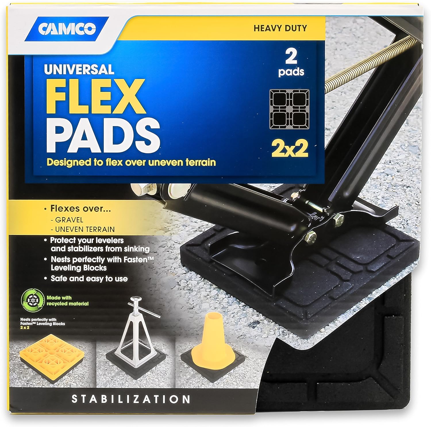 Camco RV Universal Flex Pads for Leveling Blocks,2x2” | Prevents Jacks & Stabilizers Pack of 2