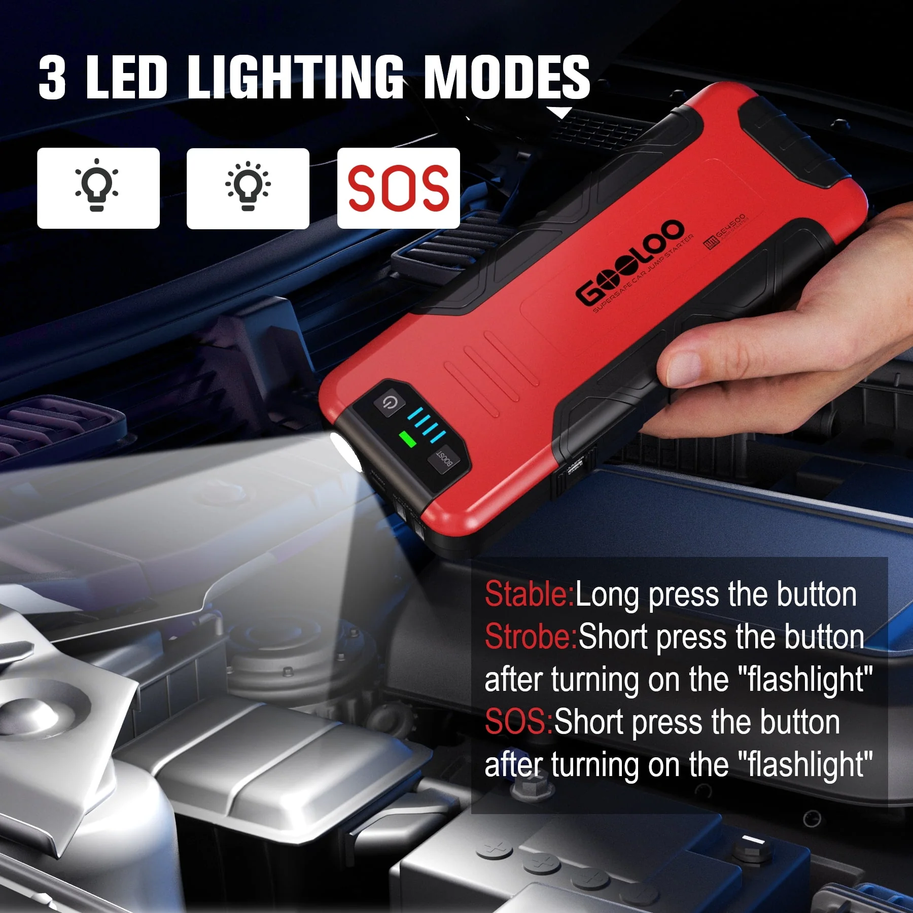 GOOLOO Car Battery Jump Starter,4500A Peak Jump Starter with USB Quick Charge (for 10L Gas or Up to 8L Diesel)