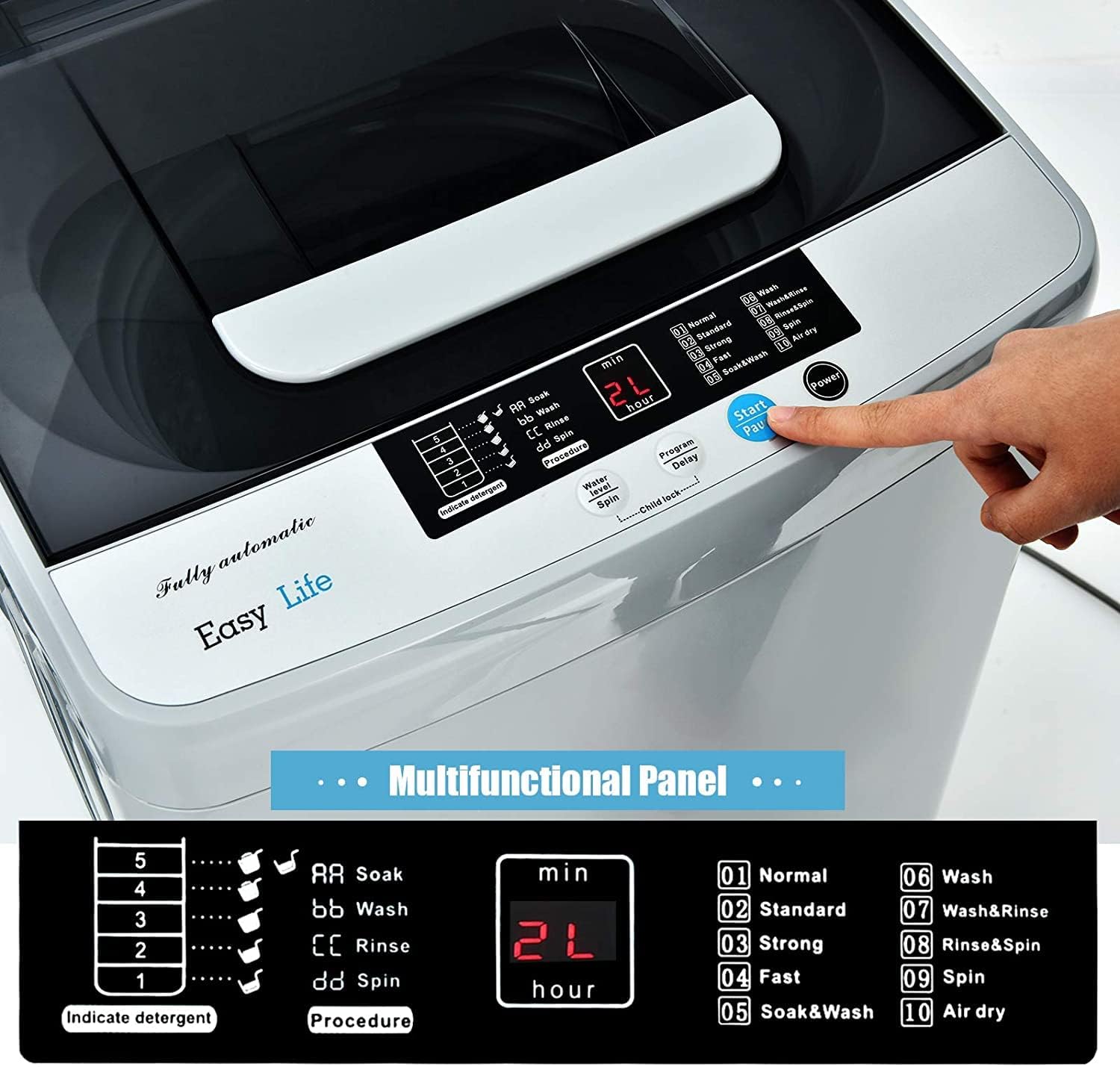 FUTADA Full Automatic Washing Machine, 2 in 1 Portable Laundry Washer, 8.8 Lbs Washer & Dryer Combo w/Built-in Barrel Light, LED Display