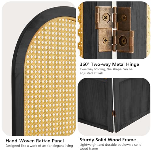 5.9 Ft Tall Hand-Woven Rattan Room Divider 3 Panels, Wood Room Divider Panel, Folding Screen Divider Wall, Wall Divider for Room Separation