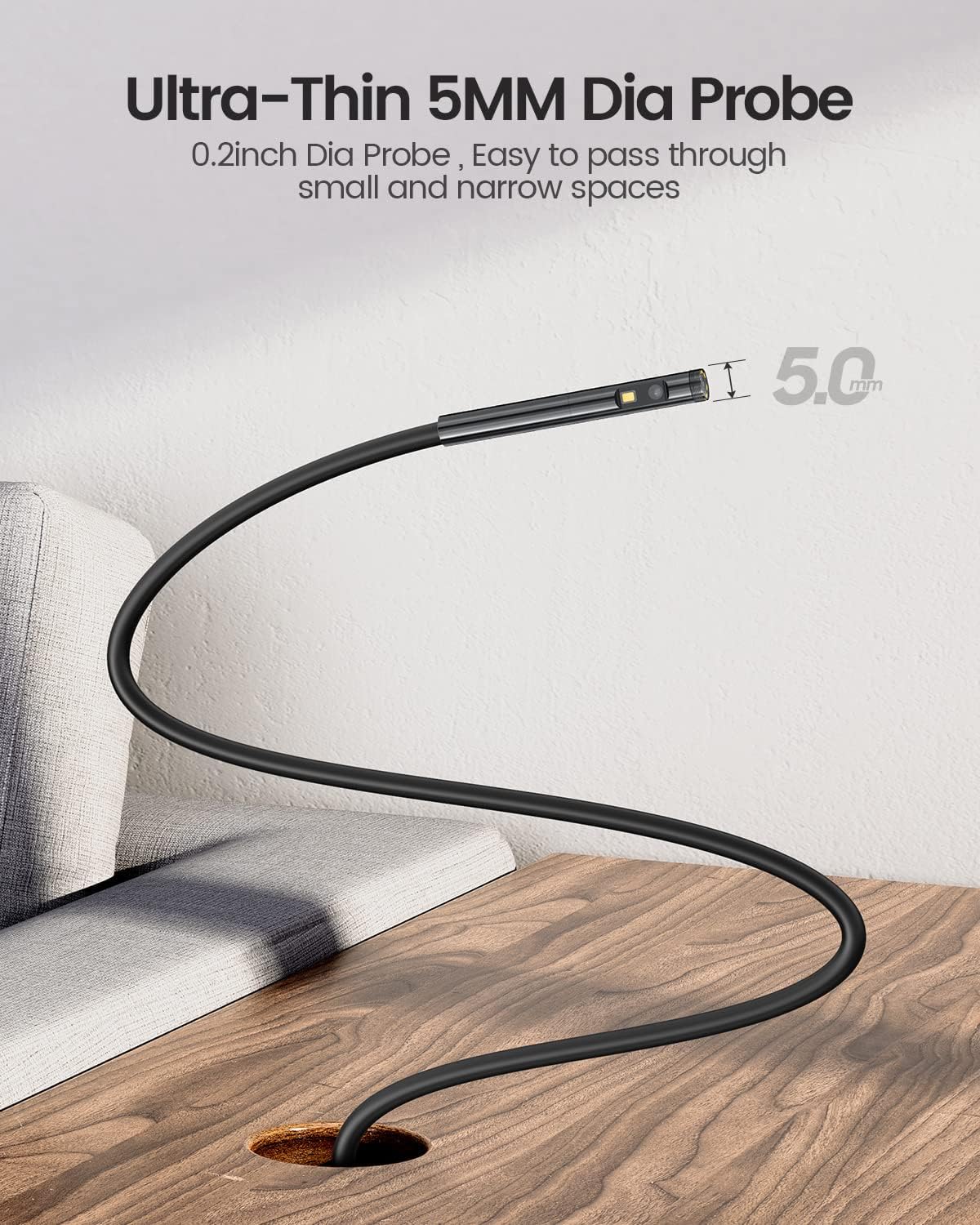 Dual Lens Endoscope Borescope, Teslong 5'' HD Snake Inspection Camera with LED Lights, Home Waterproof Scope Camera